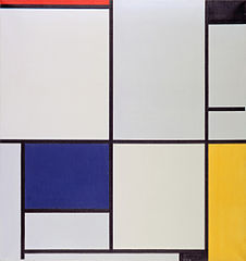 A minimalist painting of numerous pastel-coloured rectangles